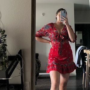 Parisian Red Floral Dress Size 6